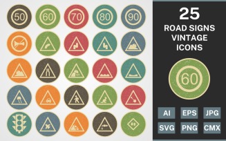 25 ROAD SIGNS VINTAGE PACK Icon Set