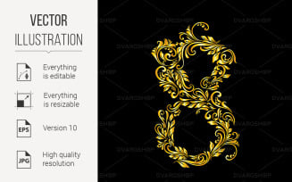 Decorated Eight Digit on Black - Vector Image