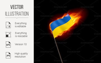 Fiery Flag of Ukraine Revolution Sign - Vector Image