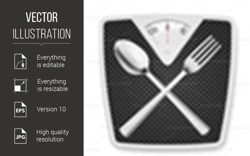 Bathroom Scales with Fork and Spoon - Vector Image Vector Graphic