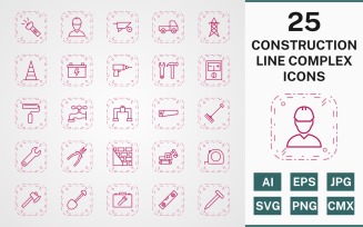 25 CONSTRUCTION LINE COMPLEX PACK Icon Set