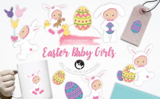 Easter Baby Girls illustration pack - Vector Image