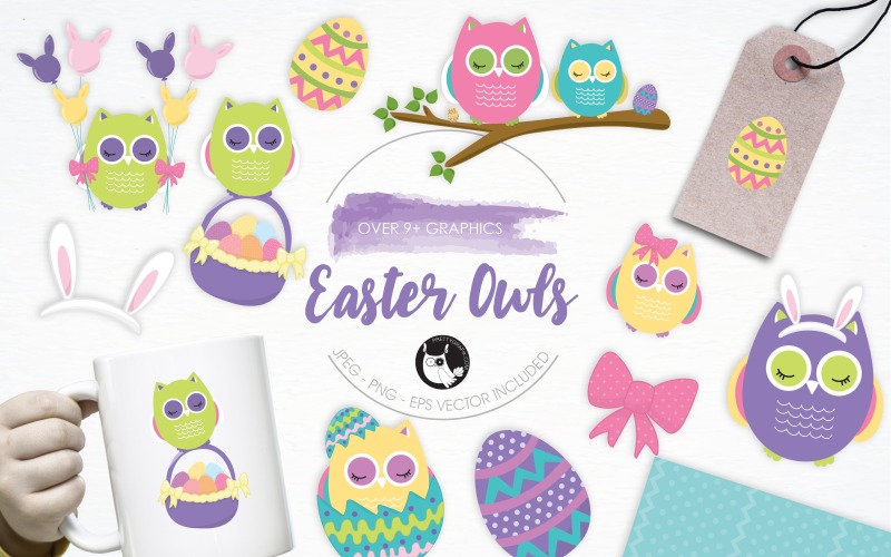 Easter Owls illustration pack - Vector Image Vector Graphic