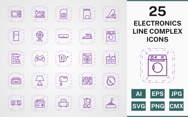 25 ELECTRONIC DEVICES LINE COMPLEX PACK Icon Set