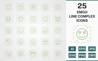 25 EMOJI LINE COMPLEX PACK Icon Set