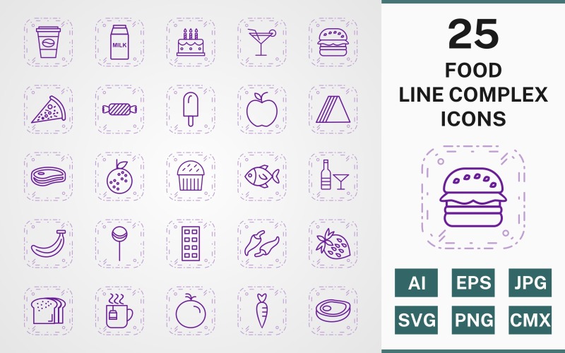 25 FOOD LINE COMPLEX PACK Icon Set
