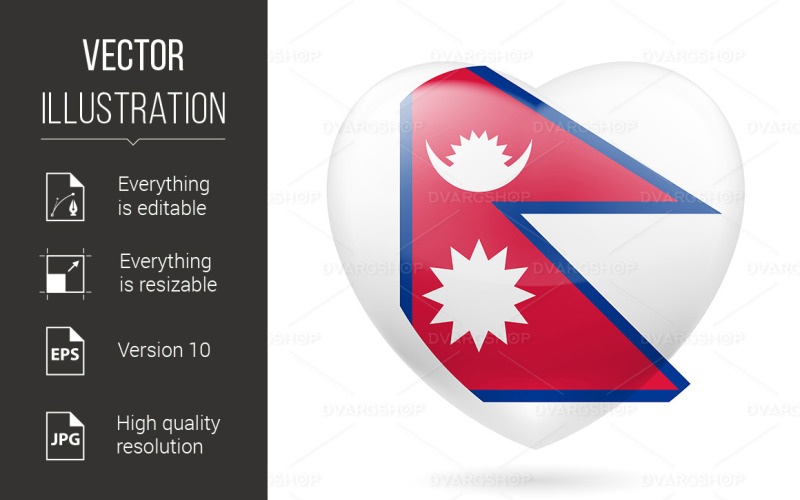 Heart with Nepalese Flag Colors - Vector Image Vector Graphic