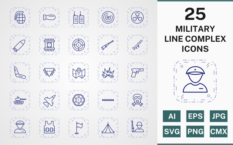 25 MILITARY LINE COMPLEX PACK Icon Set
