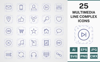 25 MULTIMEDIA LINE COMPLEX PACK Icon Set