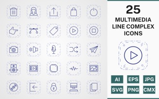 25 MULTIMEDIA LINE COMPLEX PACK Icon Set