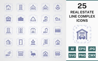 25 REAL ESTATE LINE COMPLEX PACK Icon Set