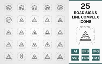 25 ROAD SIGNS LINE COMPLEX PACK Icon Set