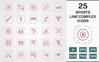 25 SPORTS AND GAMES LINE COMPLEX PACK Icon Set