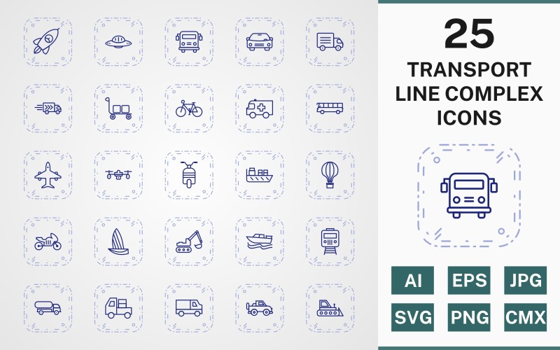 25 TRANSPORT LINE COMPLEX PACK Icon Set