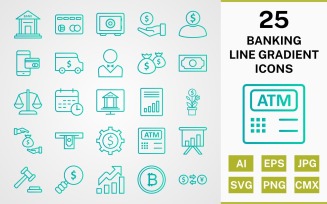 25 BANKING LINE GRADIENT PACK Icon Set
