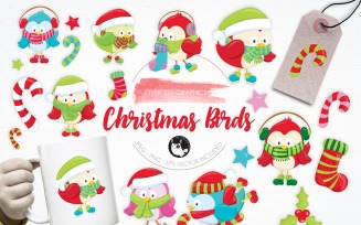 Christmas Birds illustration pack - Vector Image