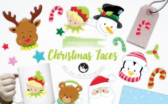 Christmas Faces illustration pack - Vector Image