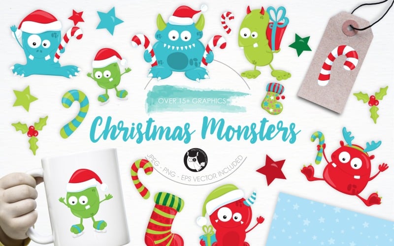 Christmas Monsters illustration pack - Vector Image Vector Graphic