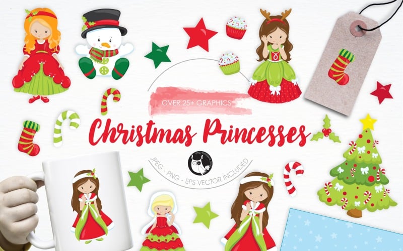 Christmas Princesses illustrations - Vector Image Vector Graphic