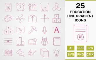 25 EDUCATION LINE GRADIENT PACK Icon Set
