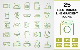 25 ELECTRONIC DEVICES LINE GRADIENT PACK Icon Set