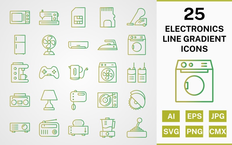 25 ELECTRONIC DEVICES LINE GRADIENT PACK Icon Set