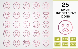 25 EMOJI LINE GRADIENT PACK Icon Set