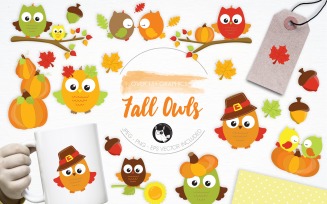 Fall Owls illustration pack - Vector Image