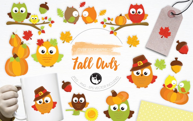 Fall Owls illustration pack - Vector Image Vector Graphic