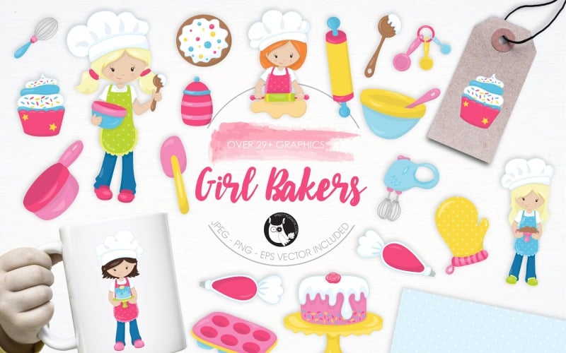 Girl Bakers illustration pack - Vector Image Vector Graphic