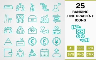 25 BANKING LINE GRADIENT PACK Icon Set