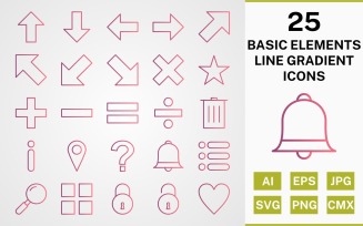 25 BASIC ELEMENTS LINE GRADIENT PACK Icon Set