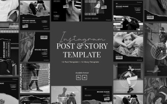 Monochrome Style Instagram Post and Story Template for Social Media