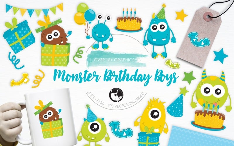 Monster Birthday Boys illustrations - Vector Image Vector Graphic