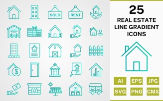 25 REAL ESTATE LINE GRADIENT PACK Icon Set