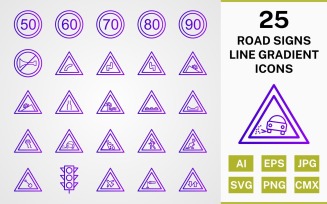 25 ROAD SIGNS LINE GRADIENT PACK Icon Set