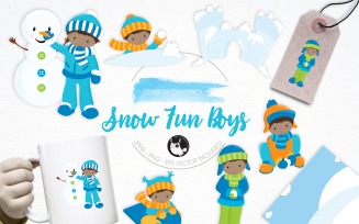 Snow Fun Boys illustration pack - Vector Image