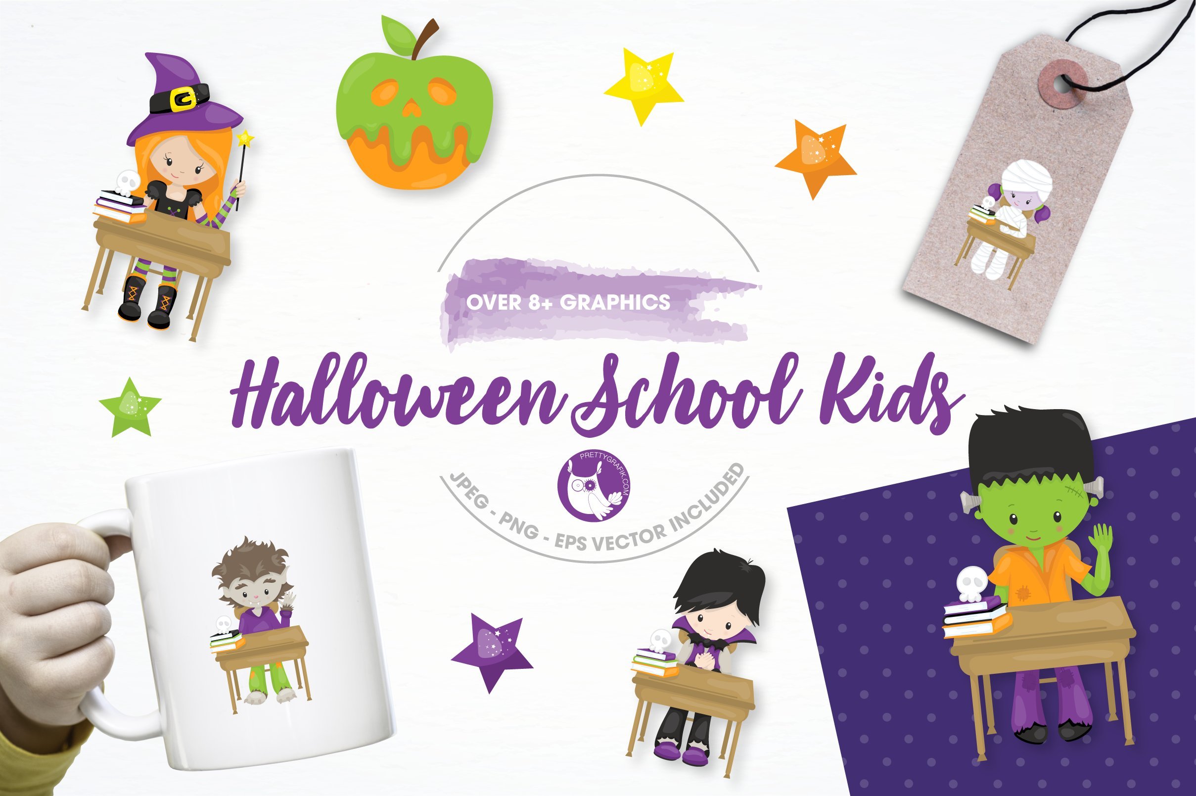 Halloween School Illustration Pack - Vector Image