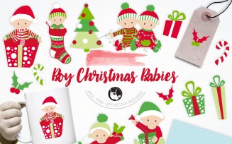 Boy Christmas Babies Illustrations - Vector Image