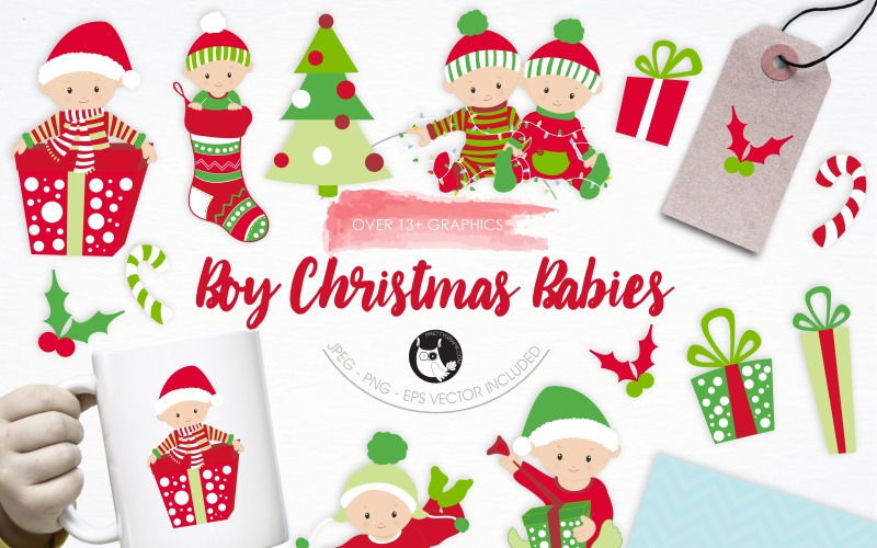 Boy Christmas Babies Illustrations - Vector Image Vector Graphic