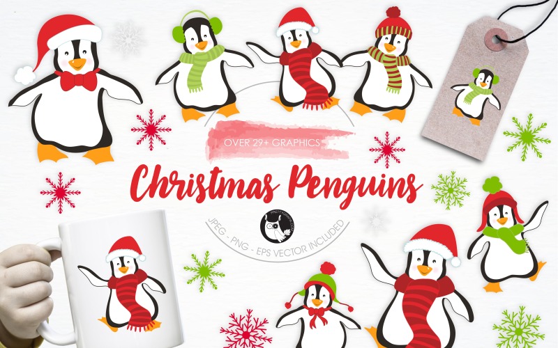 Christmas Penguins Illustration Pack - Vector Image Vector Graphic