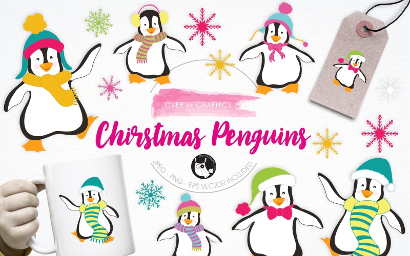 Christmas Penguins Illustration Pack - Vector Image Vector Graphic