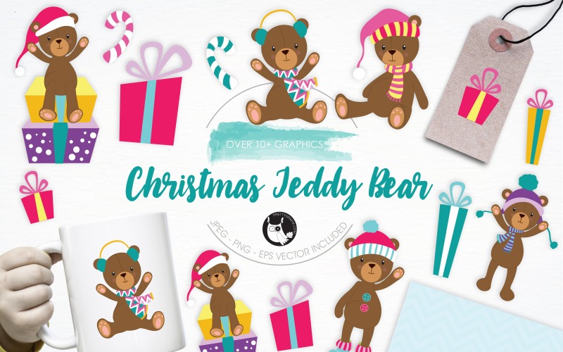 Christmas Teddy Bear illustrations - Vector Image Vector Graphic