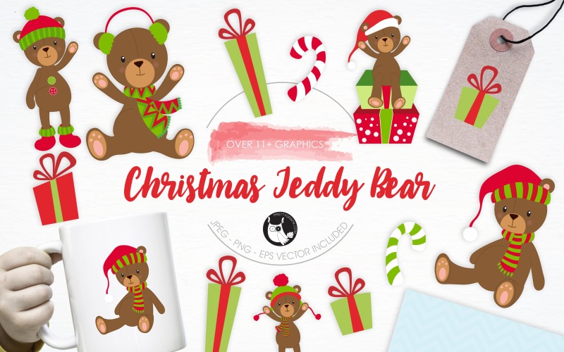Christmas Teddy Bear illustrations - Vector Image Vector Graphic