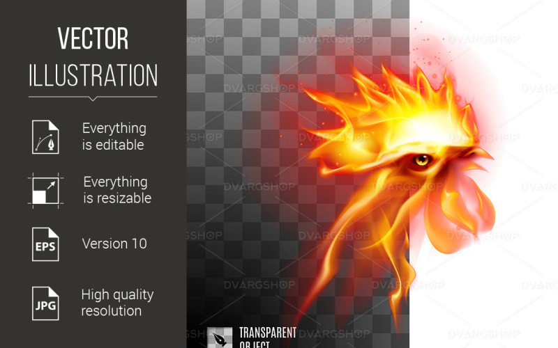 Fiery Golden Rooster - Vector Image Vector Graphic