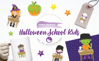 Halloween School Illustration Pack - Vector Image