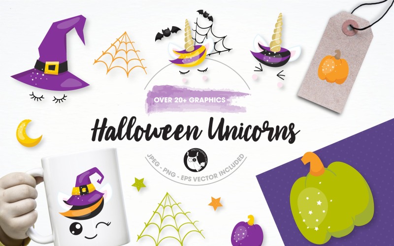 Halloween Unicorns Illustration Pack - Vector Image Vector Graphic