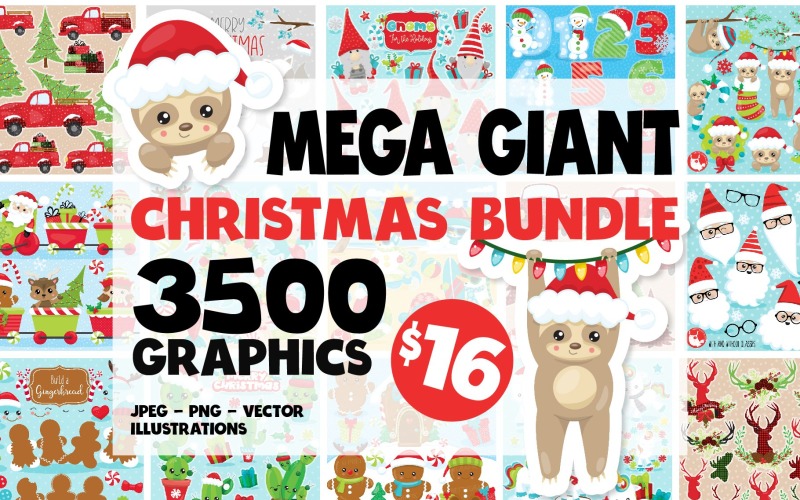 Mega Christmas Bundle 3500 Graphics - Vector Image Vector Graphic