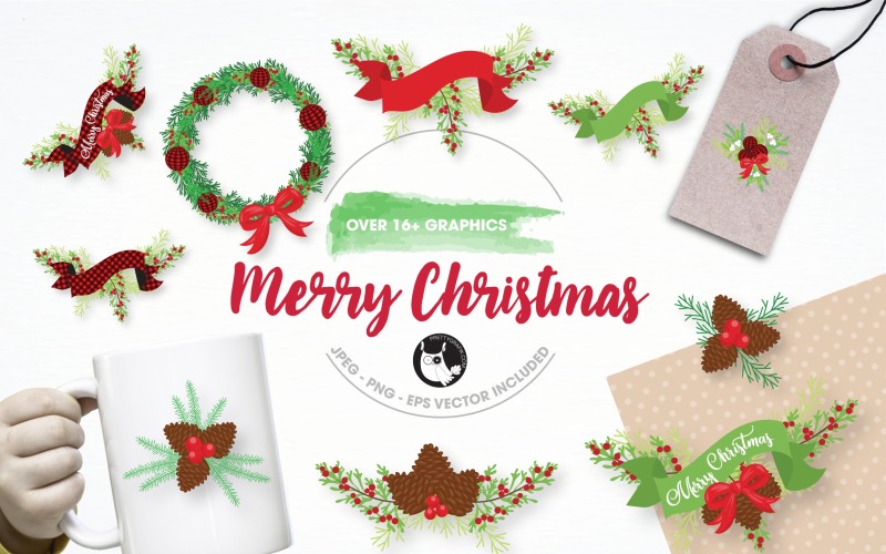 Merry Christmas Illustration Pack - Vector Image Vector Graphic