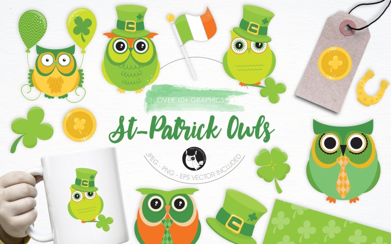 St Patrick Owls illustration pack - Vector Image Vector Graphic